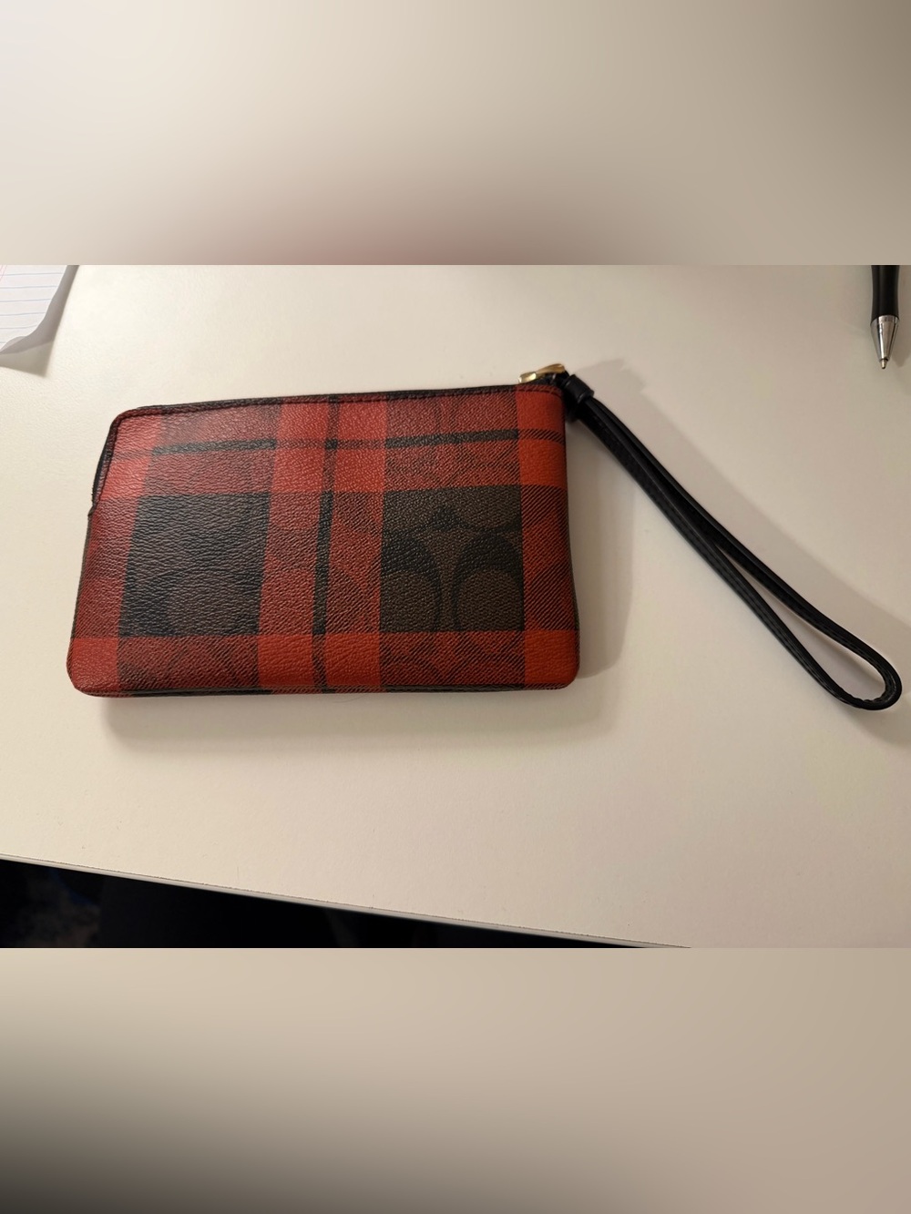 Coach 2019 Red and Black Plaid Signature Wristlet - Picture 2 of 6